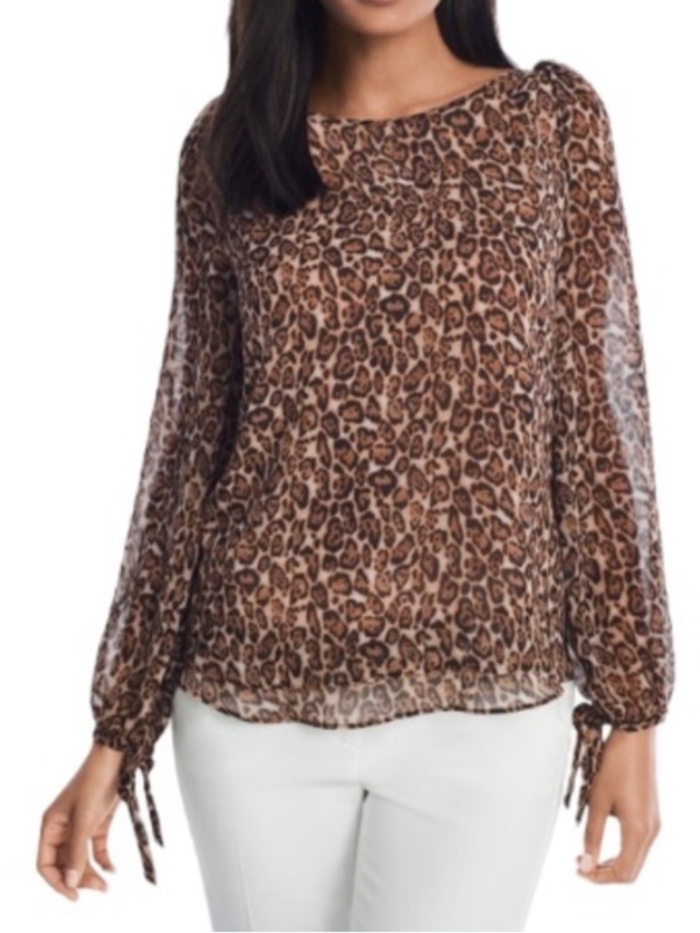 White House Black Market Brown‎ Leopard Print V-Neck Blouse. Size 4.
